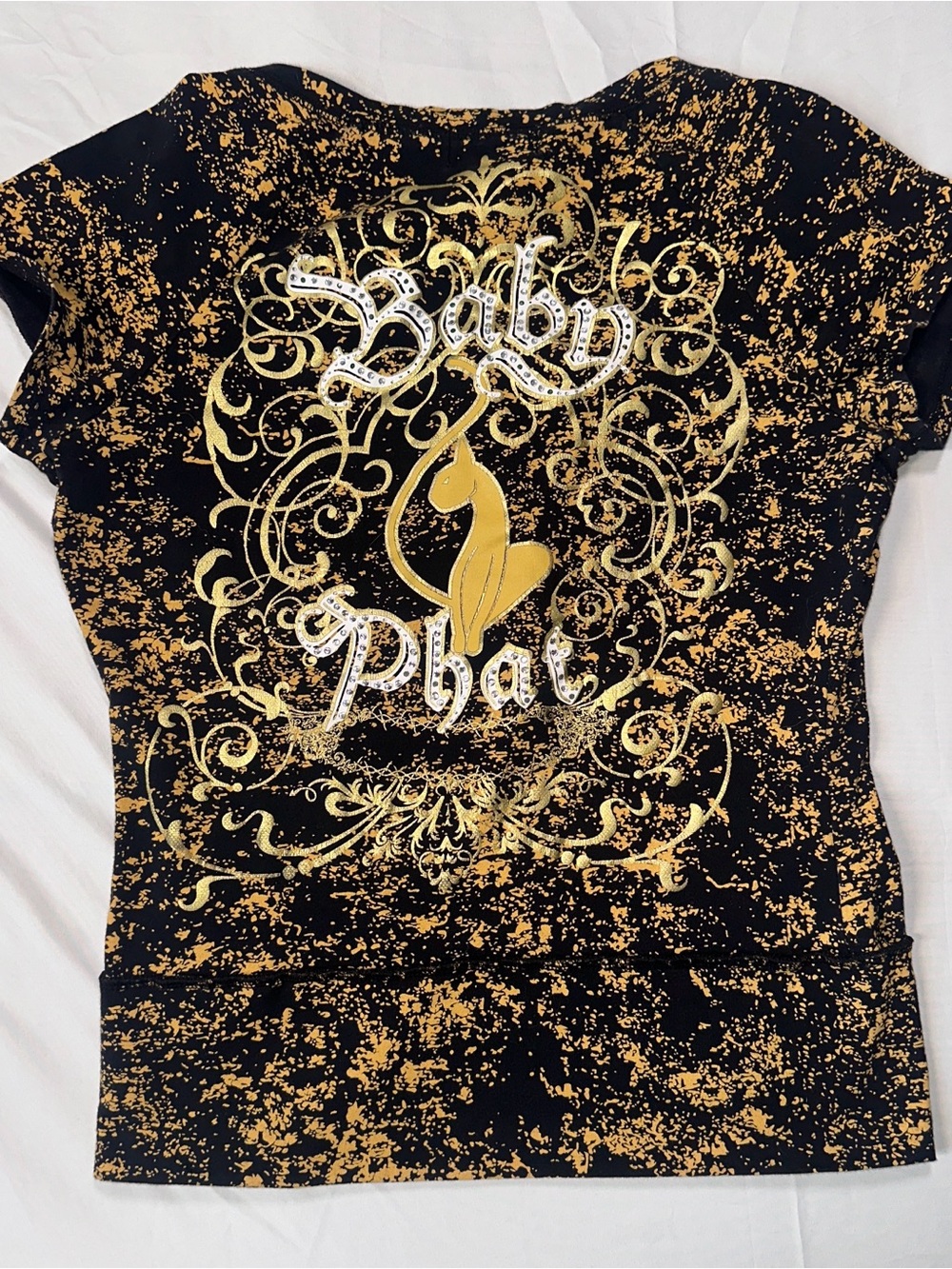 Baby Phat Black and Gold Foil Short Sleeve Tee
